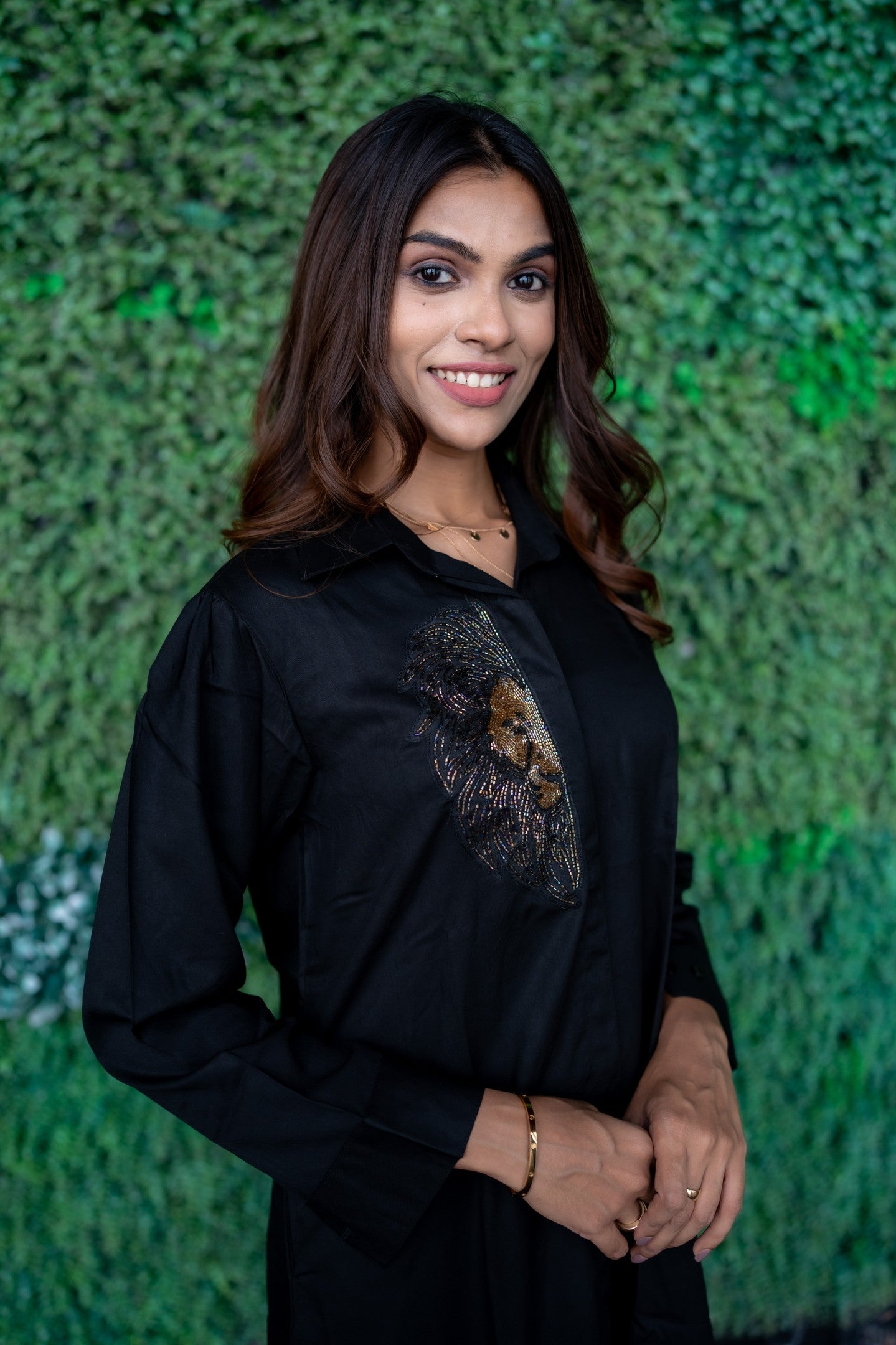 Lion on Black Shirtdress