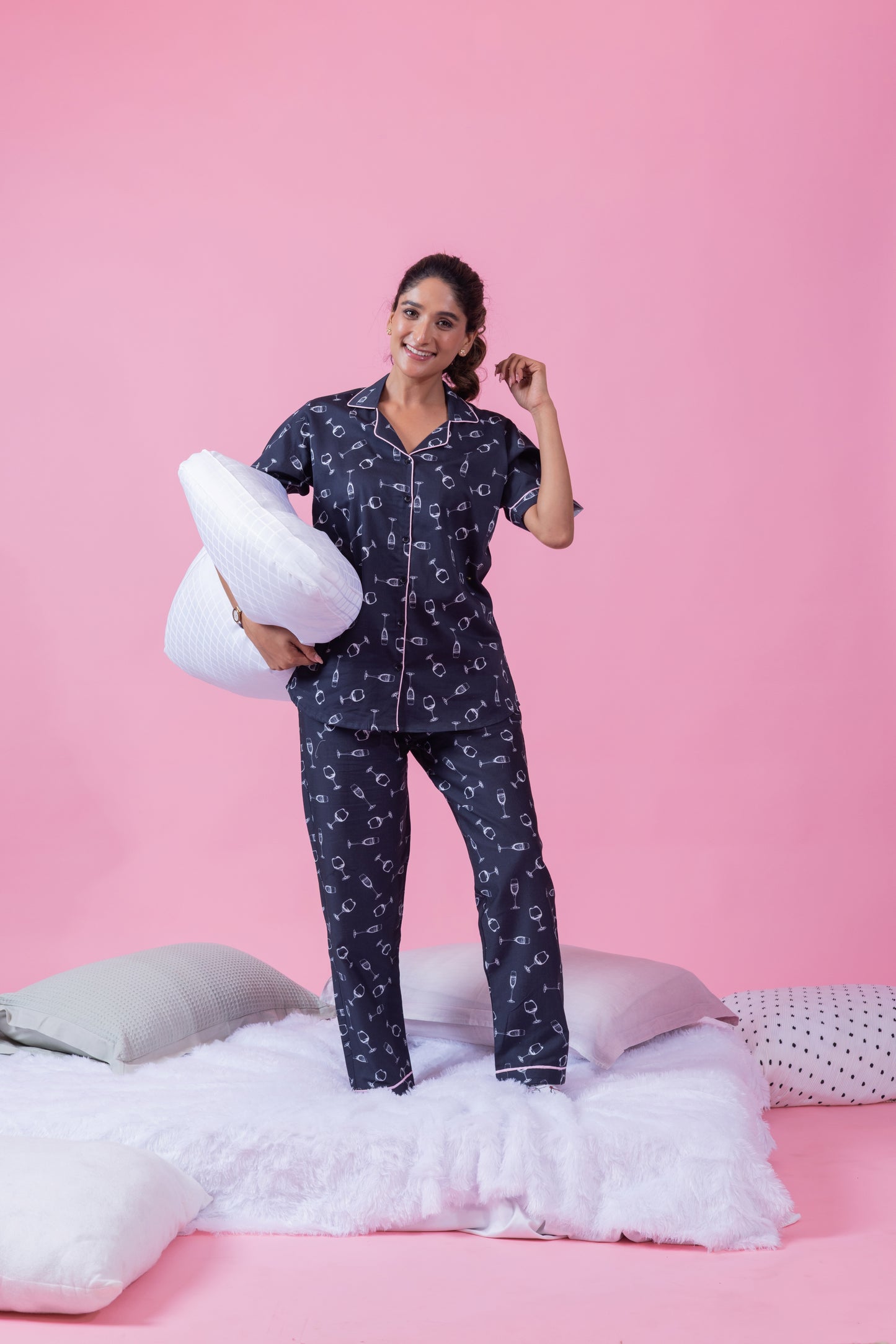 Champagne glass on black