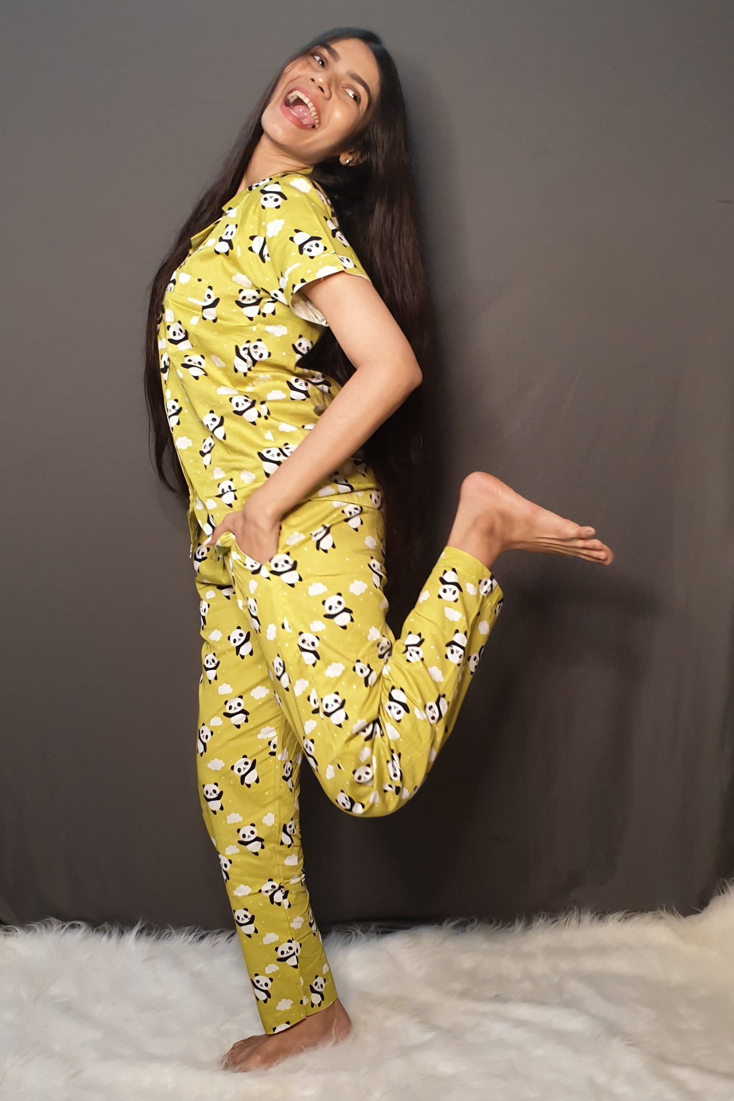 Panda on Lime Nightsuit