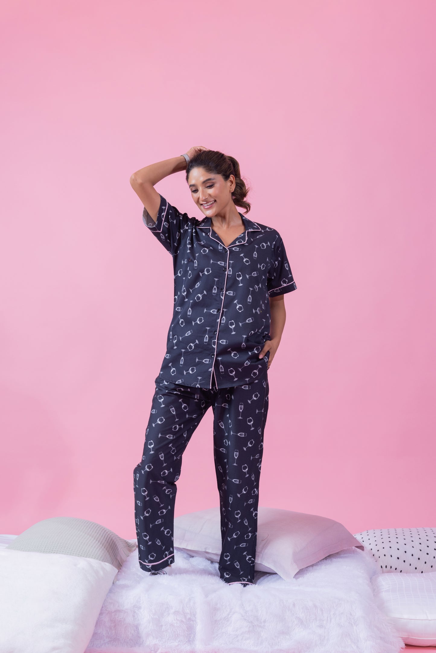 Champagne glass on black