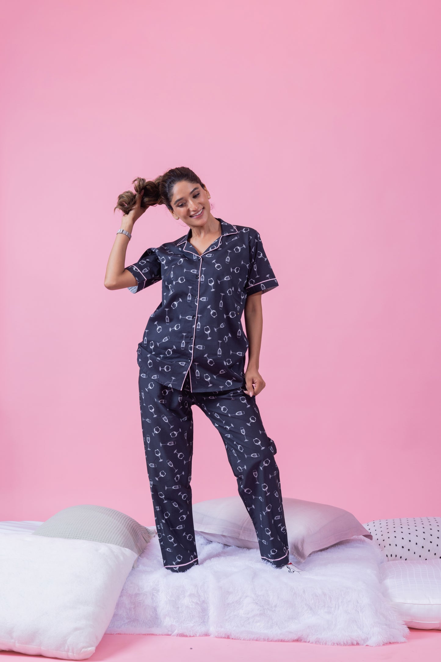 Champagne glass on black