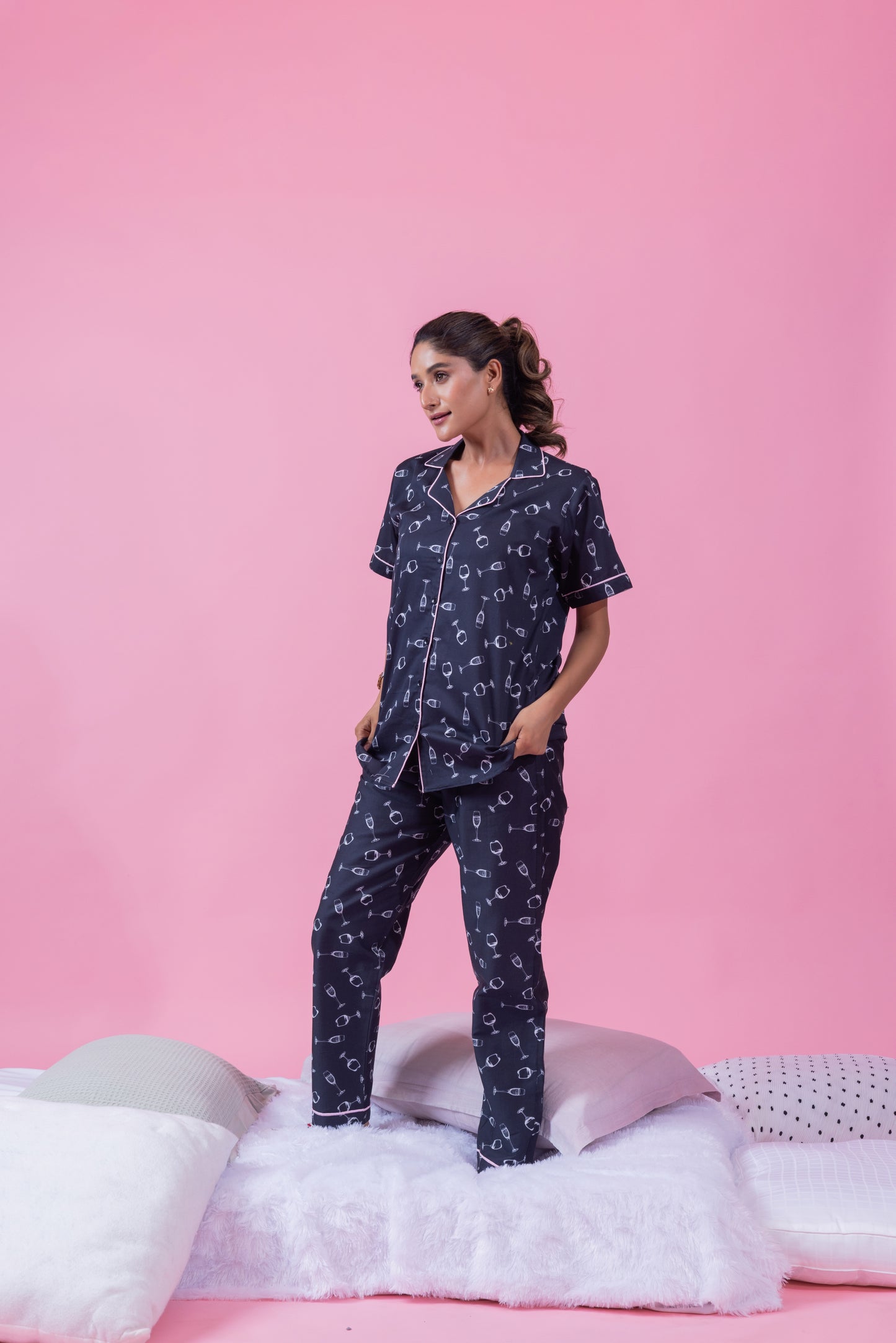 Champagne glass on black