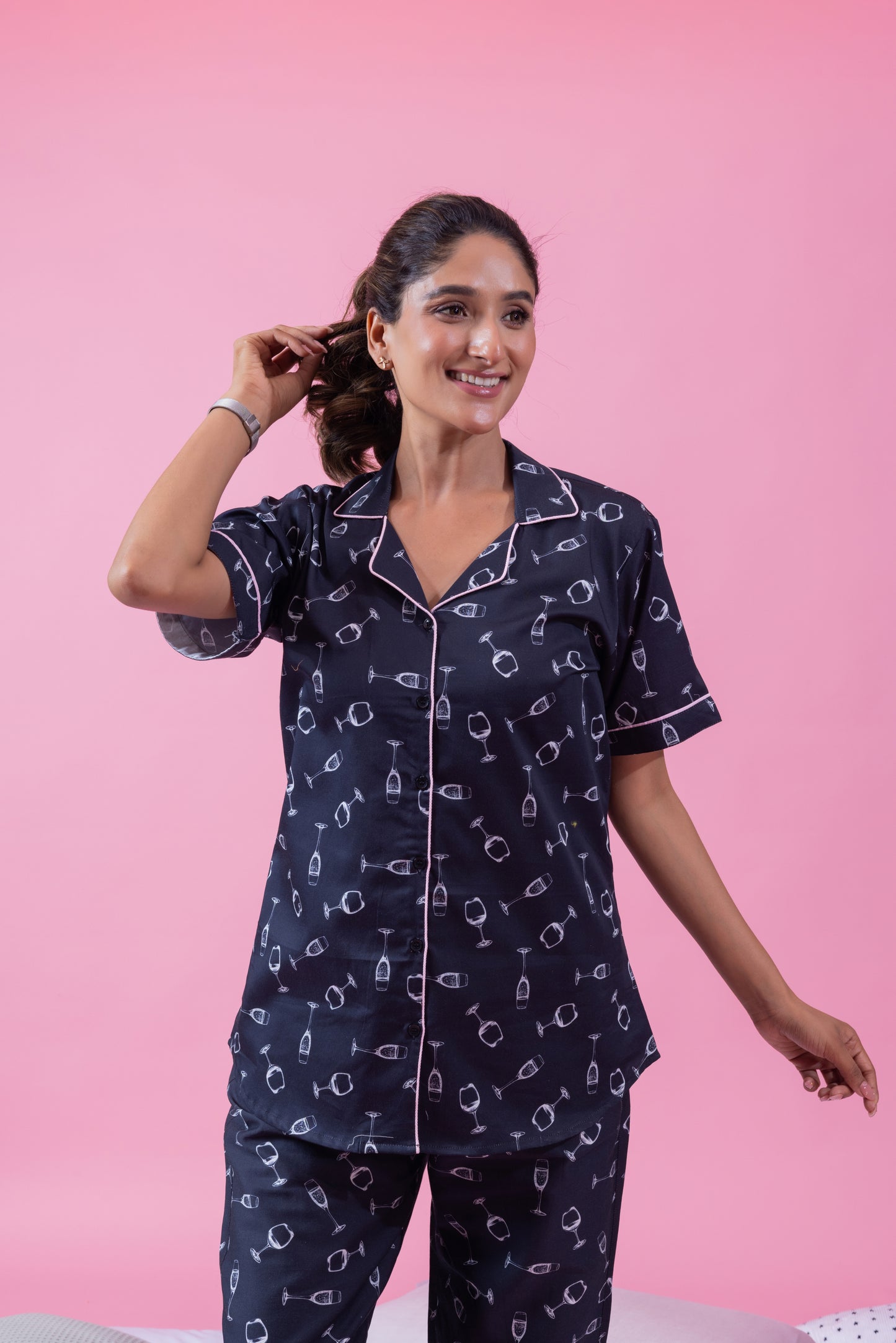 Champagne glass on black