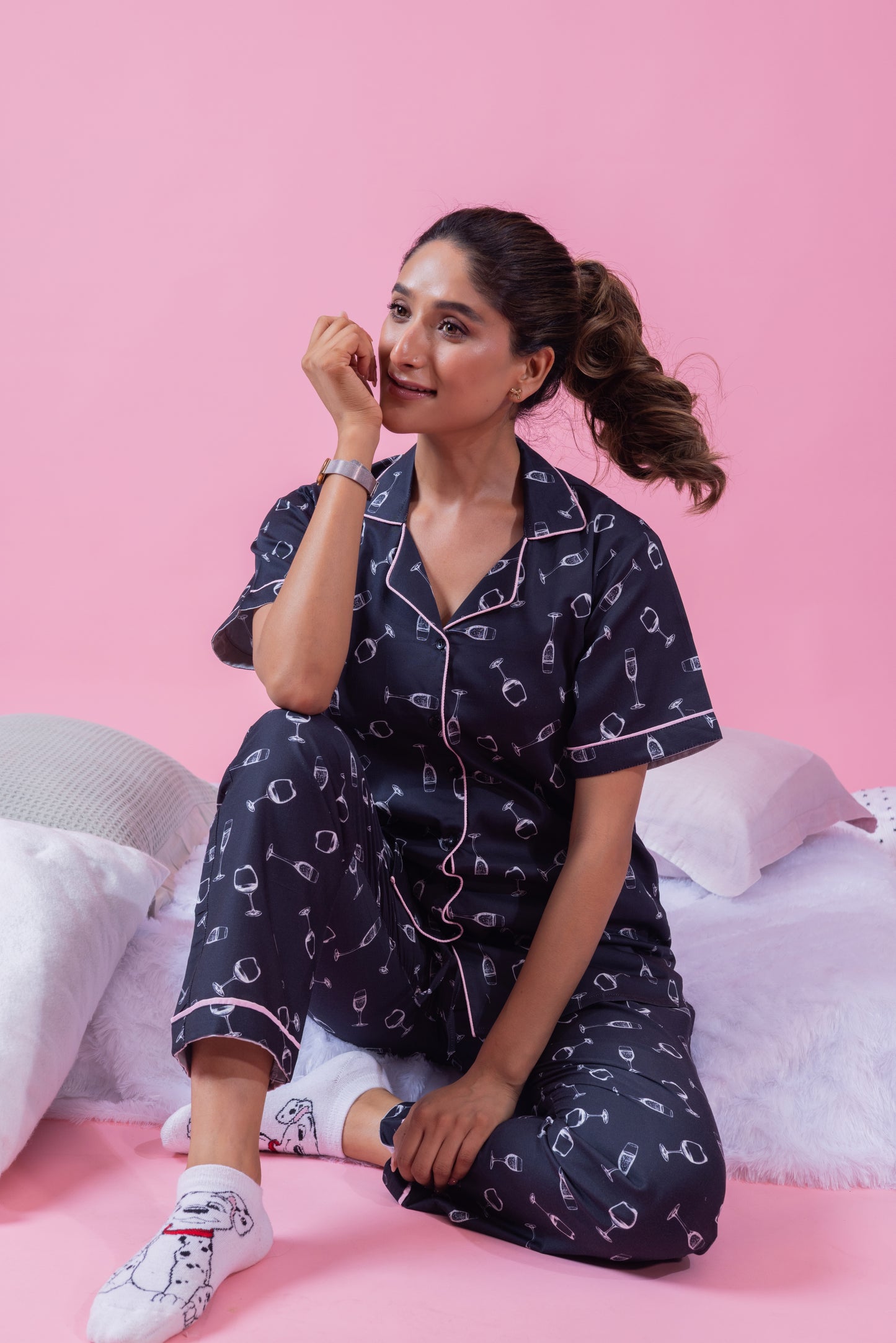 Champagne glass on black