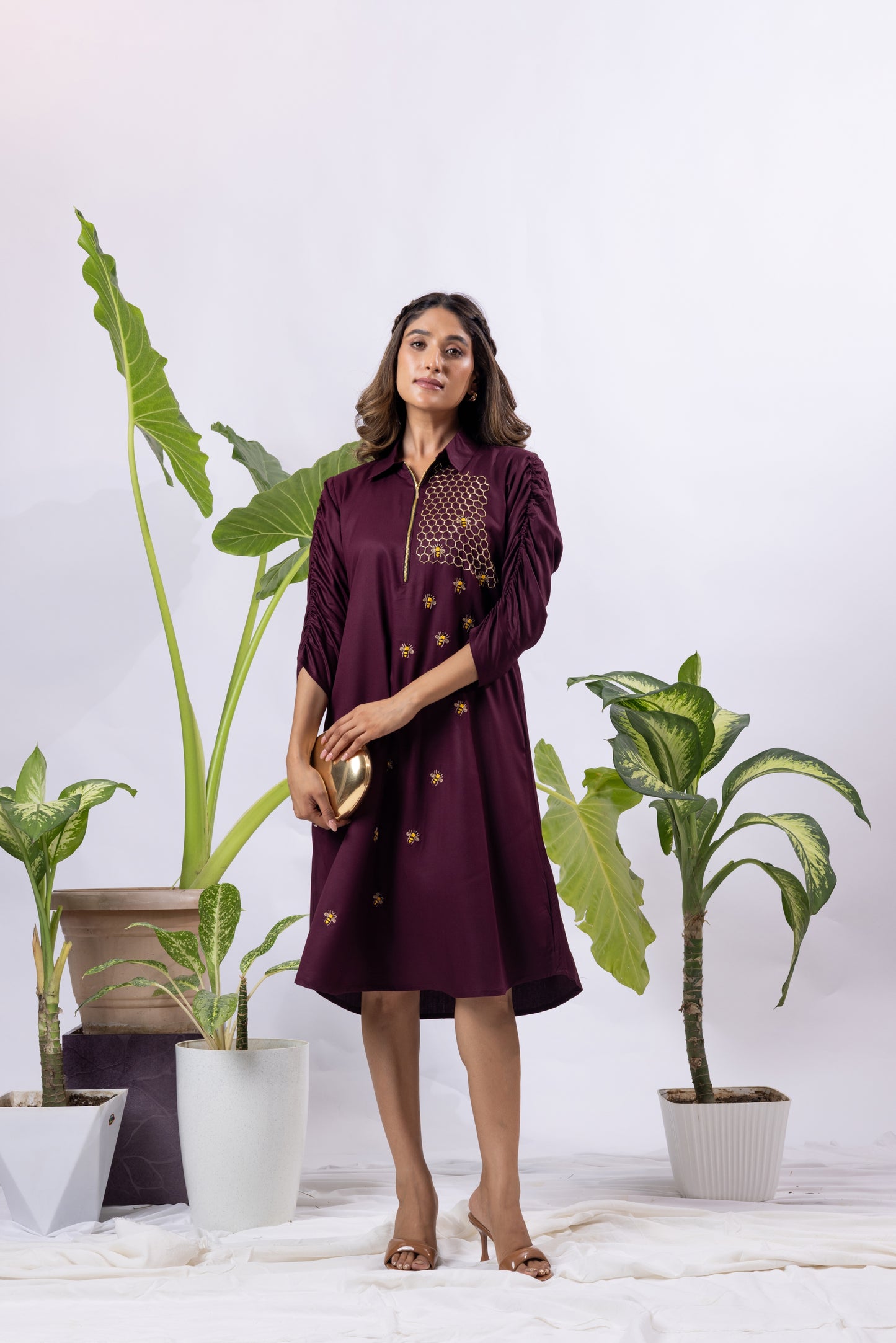 Bee hive zipper dress ( Maroon )