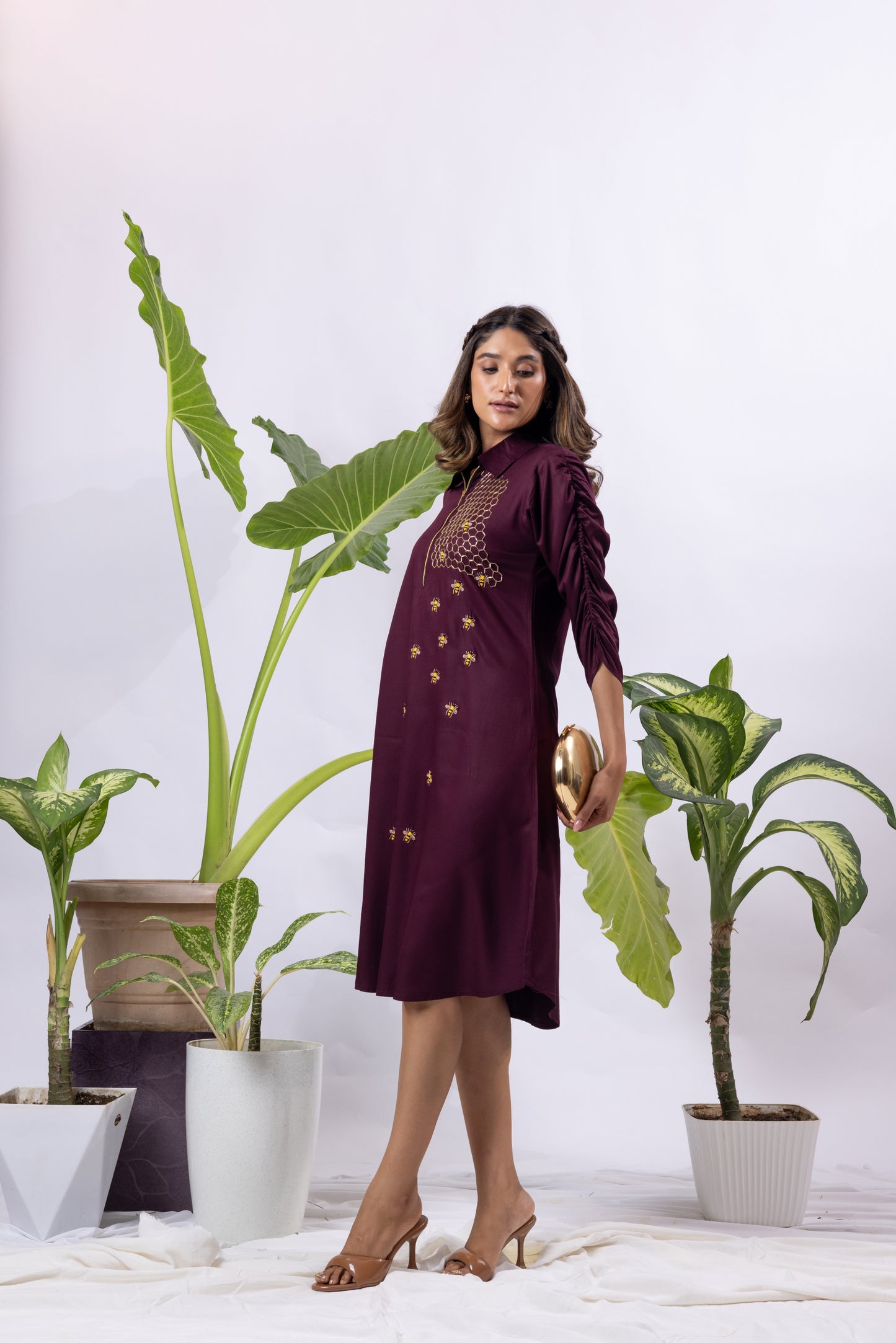 Bee hive zipper dress ( Maroon )