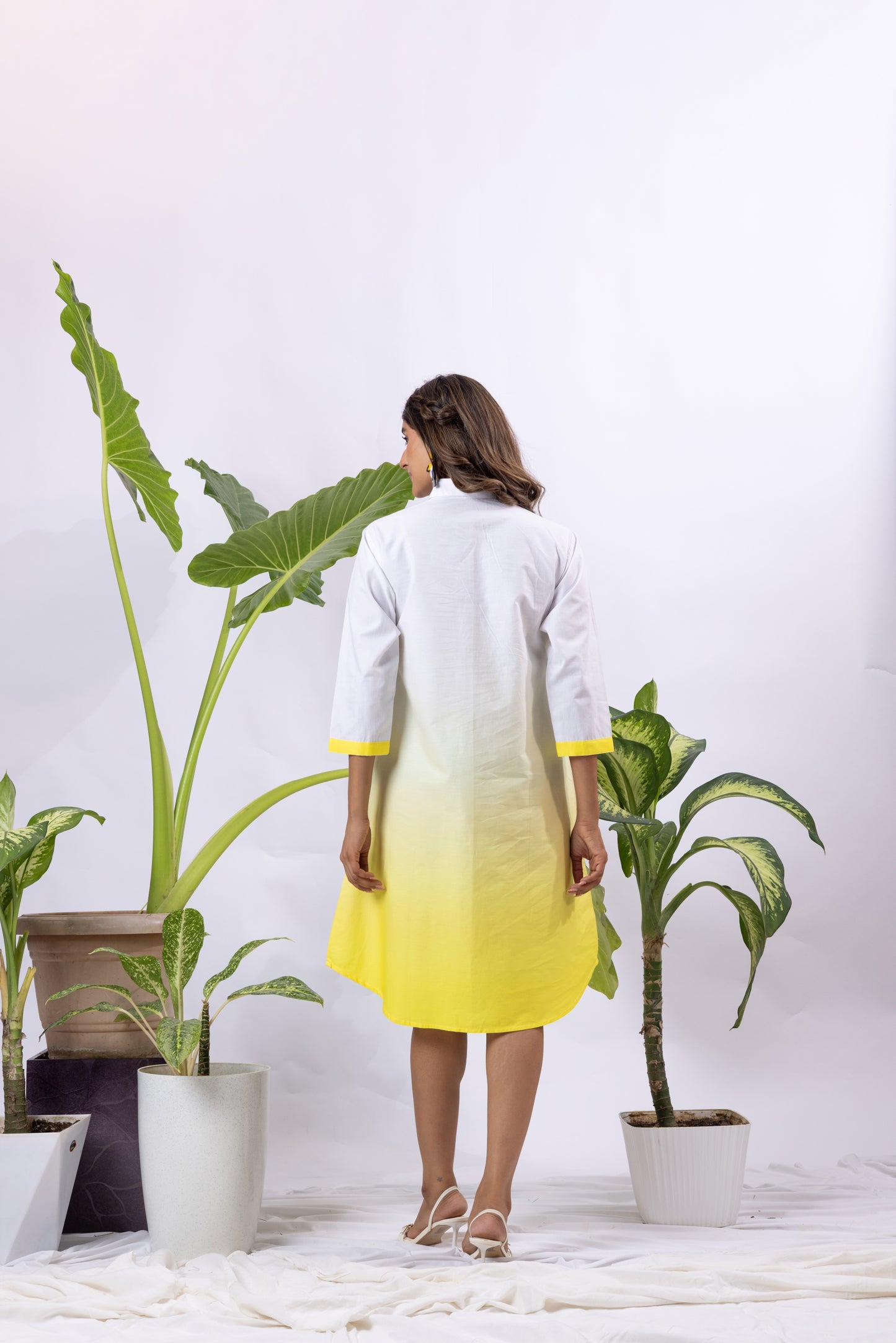 Turmeric Ombré Shirt dress with Toucan embroidery