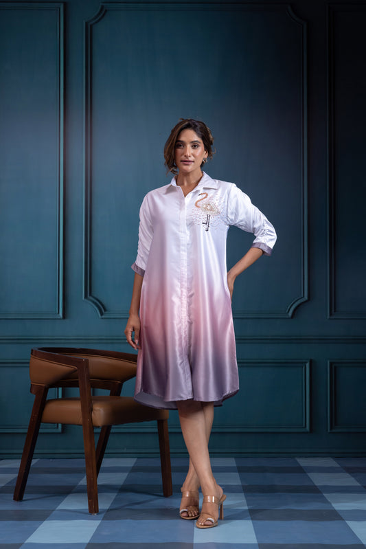 Ombrey Flamingo Satin Dress