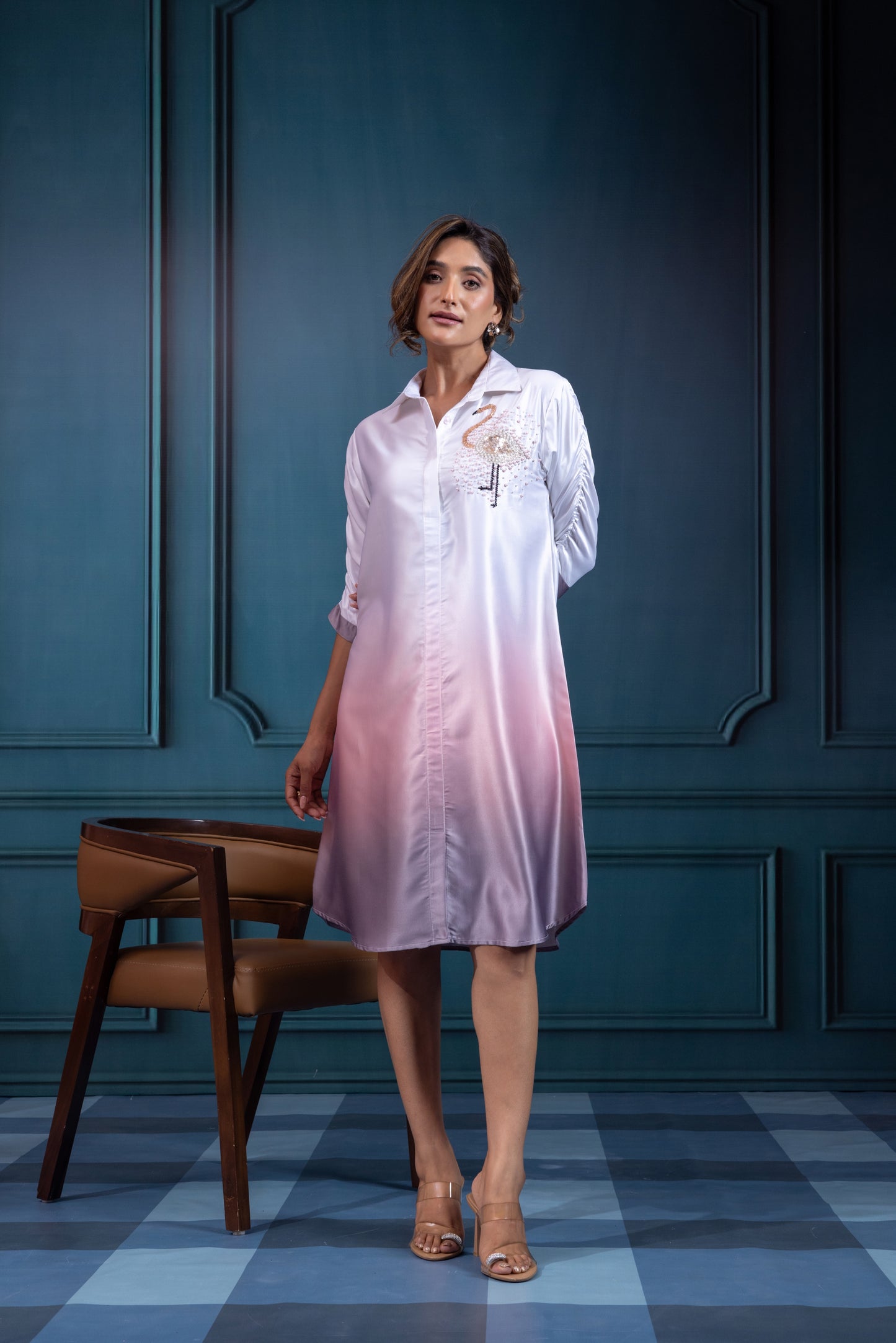 Ombrey Flamingo Satin Dress