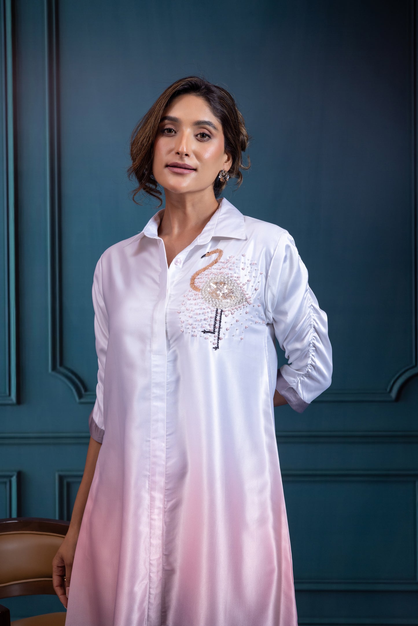 Ombrey Flamingo Satin Dress