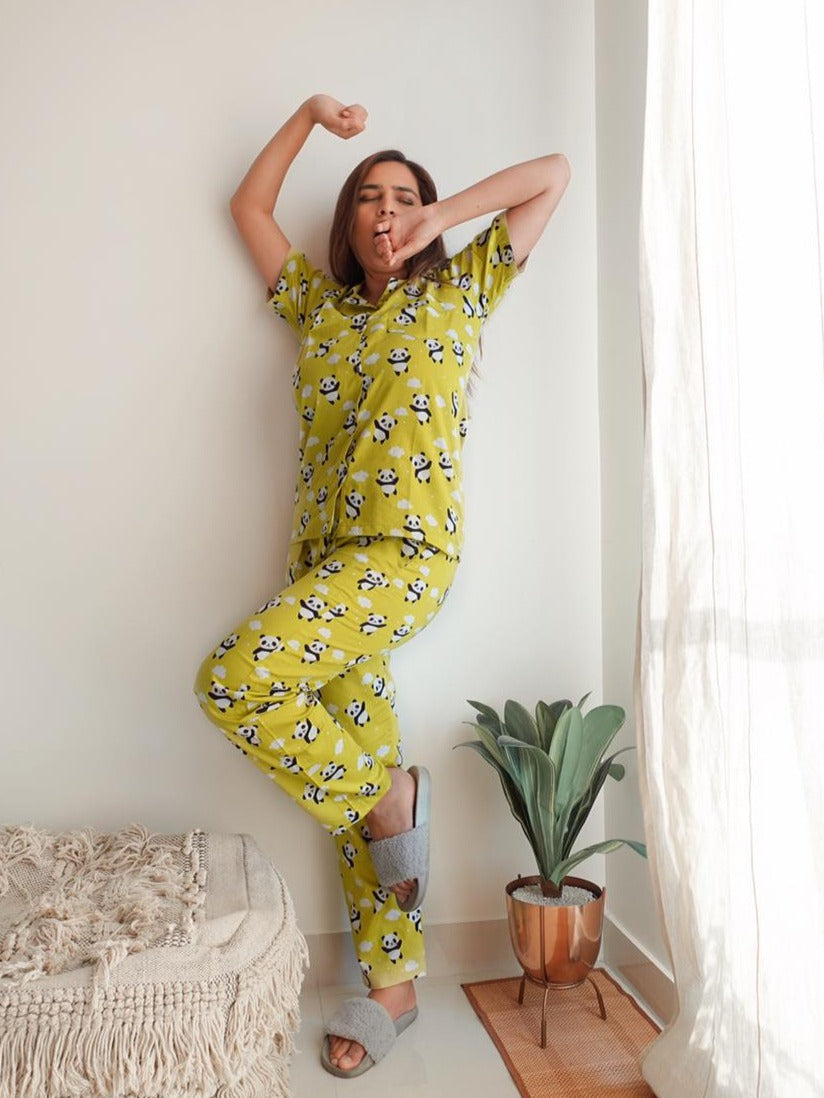 Panda on Lime Nightsuit